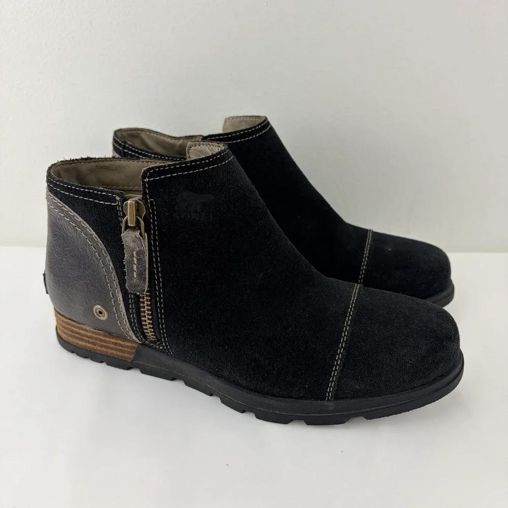 Sorel Women's Black‎ Suede Ankle Boots Side Zip Size 8 Waterproofed